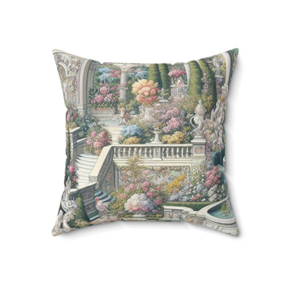 "Garden Elegance: A Rococo Affair" - La almohada cuadrada de poliéster hilado alienígena rococó