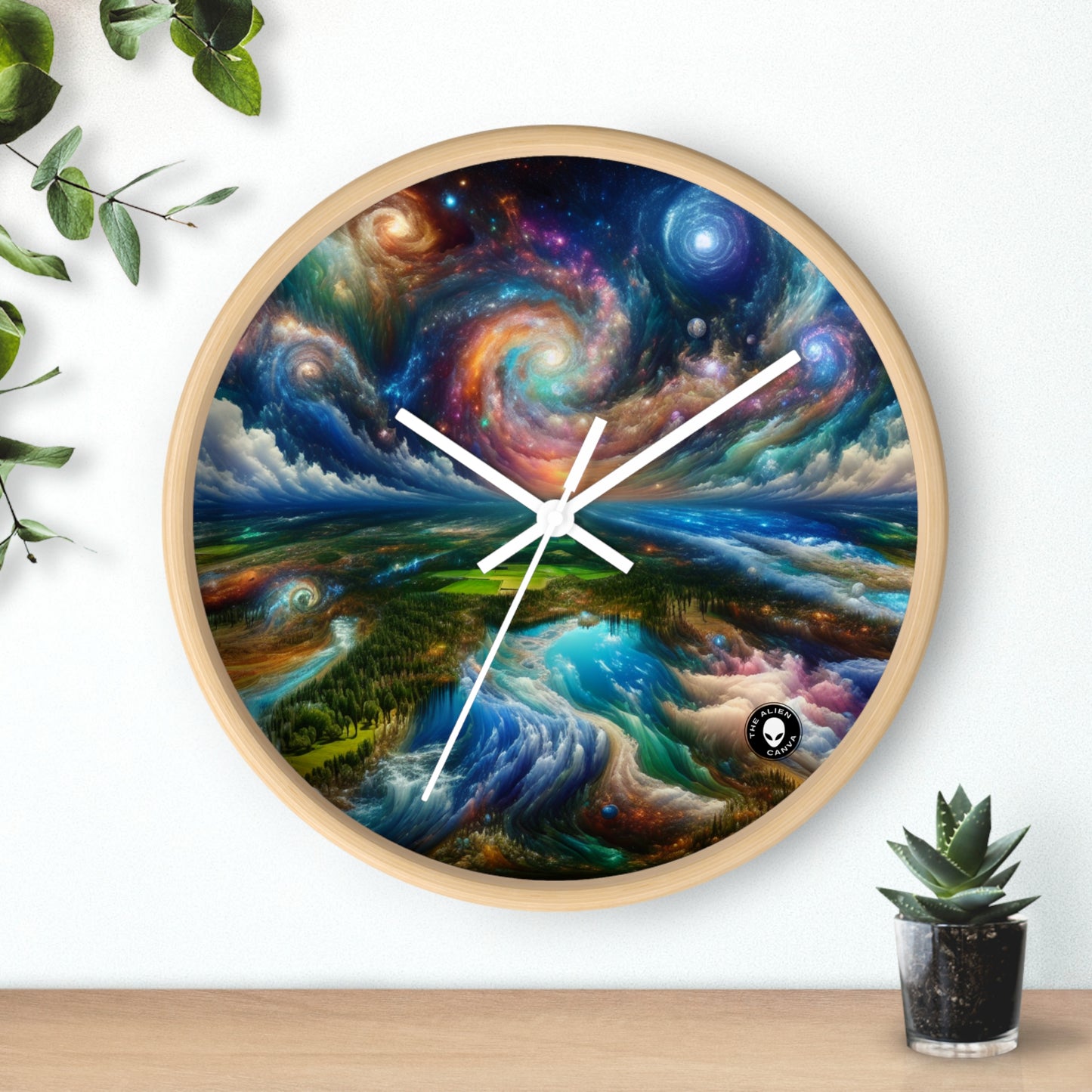 "Patchwork Galactique : Un Paysage Surréaliste" - L'Horloge Murale Alien