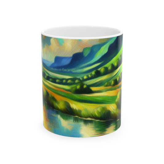 "Sérénité au coucher du soleil : une prairie impressionniste" - La tasse en céramique Alien 11oz Impressionnisme