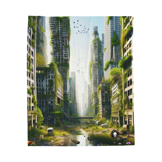 "Nature's Reclamation: A Futuristic Urban Jungle" - The Alien Velveteen Plush Blanket