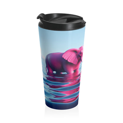 "El elefante rosa en el mar azul profundo" - Taza de viaje de acero inoxidable The Alien Un elefante rosa flotando en el océano