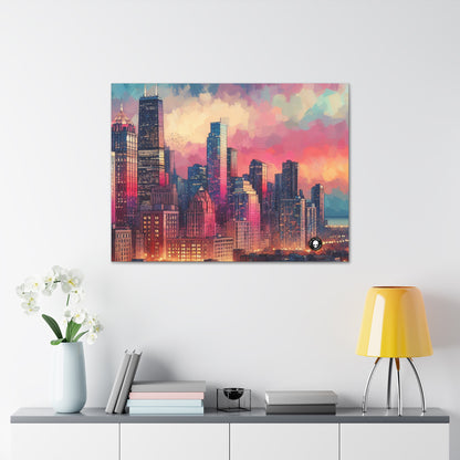 "Reflejos oscuros: horizonte de la ciudad al atardecer" - The Alien Canva