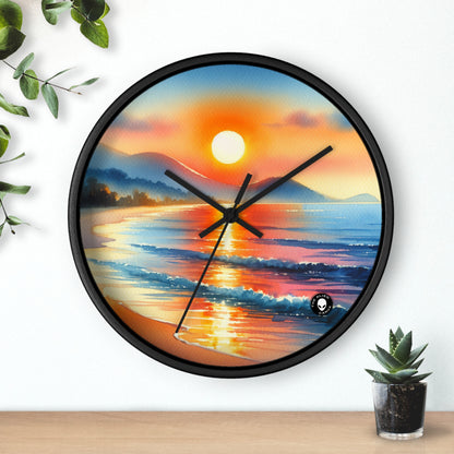 "Amanecer en la playa" - El reloj de pared alienígena Pintura en acuarela