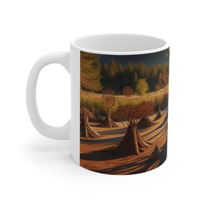 "Metamorphosis: A Captivating Land Art Celebration of Transformation and Rebirth" - The Alien Ceramic Mug 11oz Land Art