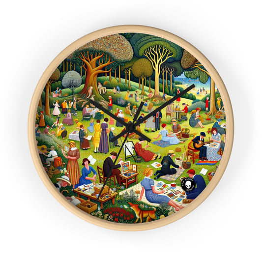 "Whimsical Village Delights" - The Alien Wall Clock Naïve Art