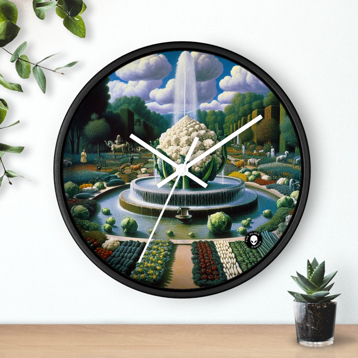 "The Vegetable Fountain: A Cauliflower Conglomerate" - The Alien Wall Clock Surrealism