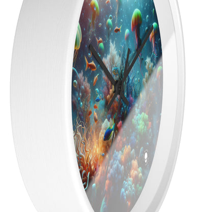 "Neon Fish Dance in Coral Forest" - The Alien Wall Clock