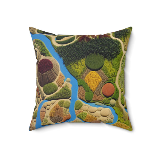 "Mapping Mother Nature: Crafting a Living Mural of Our Region". - The Alien Spun Polyester Square Pillow Land Art Style