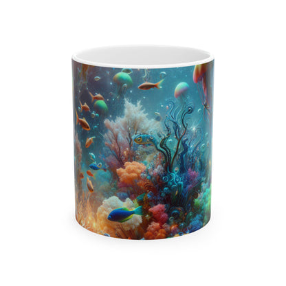 « La danse des poissons au néon dans la forêt de corail » – Tasse en céramique Alien 11 oz