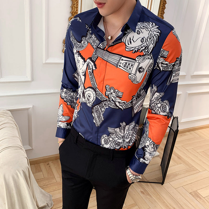 Slim printed shirt with long sleeves