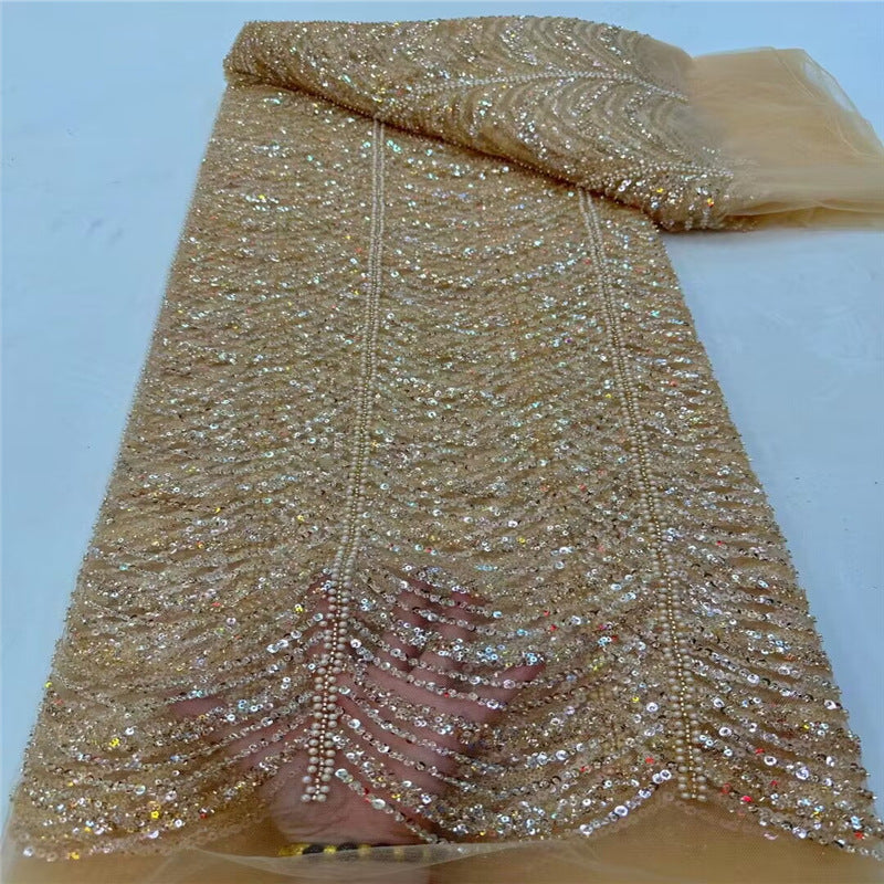 Doublure de broderie de dentelle de robe de mariée de sequin de tube de perle de ligne de vague