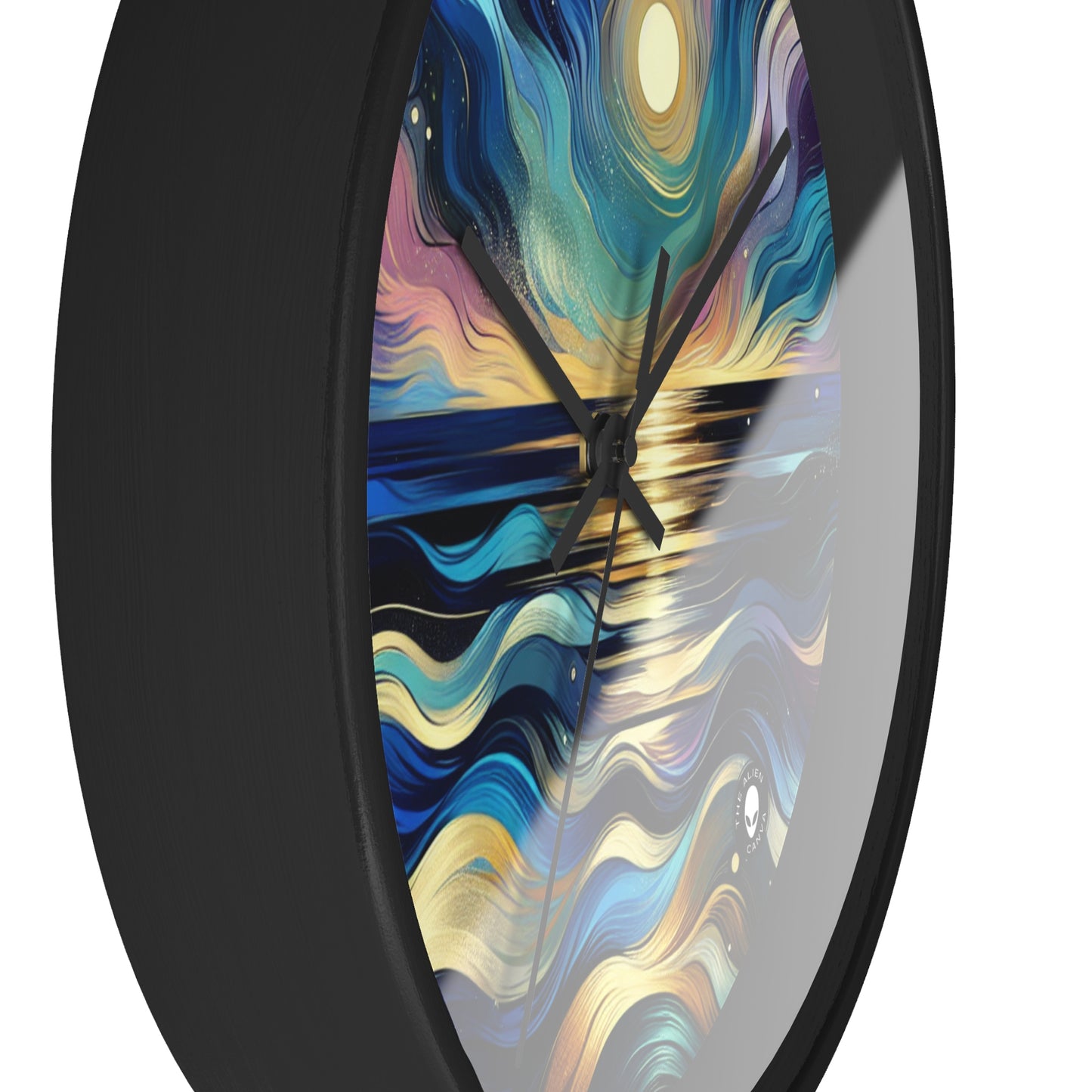 "Midnight Majesty: Abstract Ocean Reflections" - The Alien Wall Clock