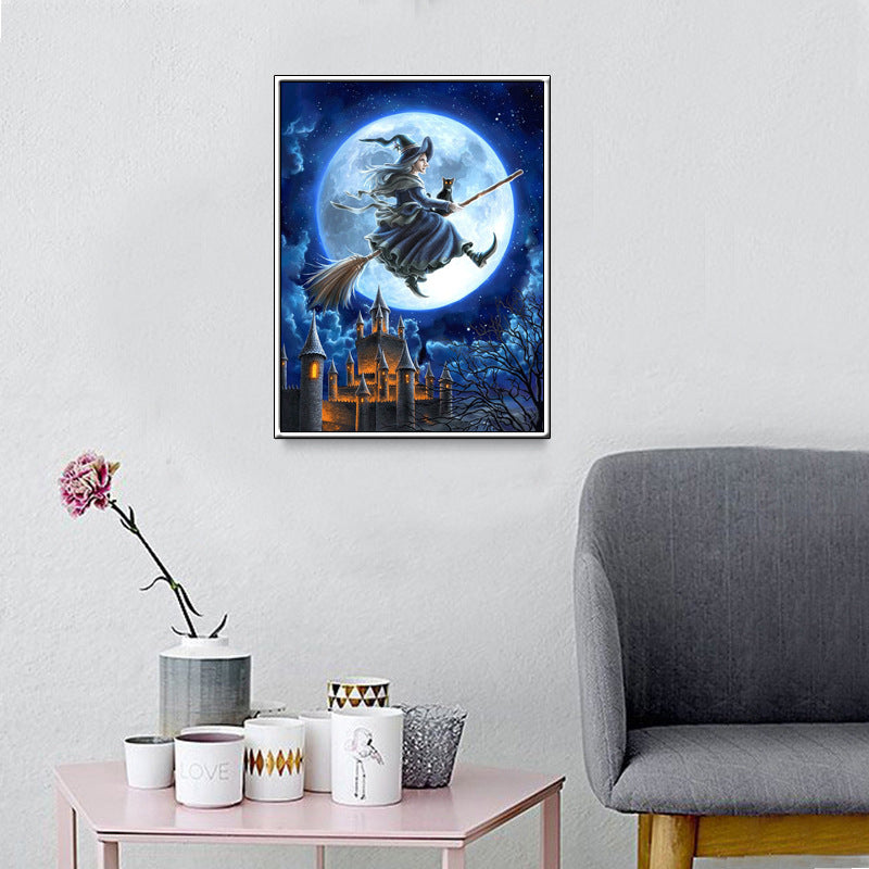 5diy Full Diamond Painting Flying Witch Home Decorative Crafts