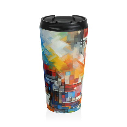 "Optimistic Progress: An Abstract Artwork" - The Alien Stainless Steel Travel Mug Abstract Art