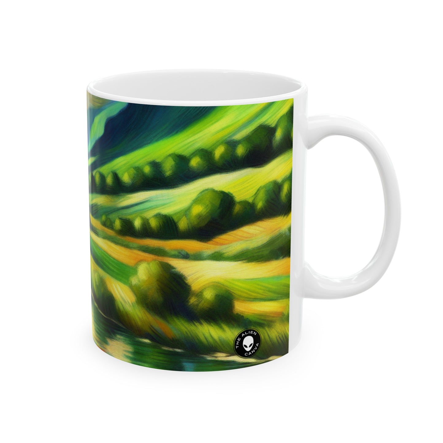 "Serenity at Sunset: An Impressionistic Meadow" - The Alien Ceramic Mug 11oz Impressionism