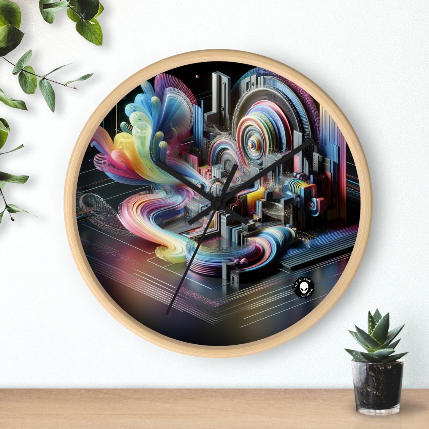 "Neon Nights: A Futuristic Urban Dream" - The Alien Wall Clock Digital Art