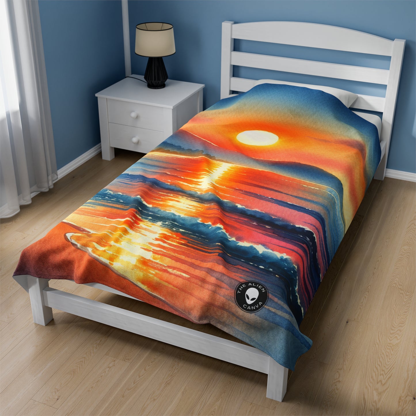 "Amanecer en la playa" - The Alien Velveteen Plush Blanket Pintura de acuarela