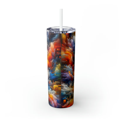 "Vibrant Chaos". - The Alien Maars® Skinny Tumbler with Straw 20oz Abstract Expressionism Style