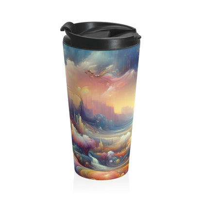 "Dreamscape Delights: A Surreal Painting" - The Alien Stainless Steel Travel Mug