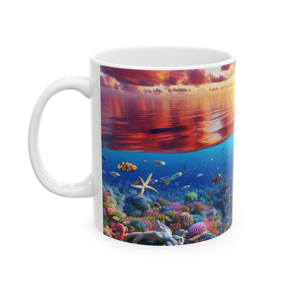 "Sunset Splendor: Underwater Coral Reef" - Taza de cerámica The Alien 11oz