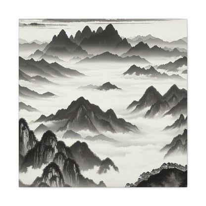 "Misty Peaks in the Fog": el estilo de pintura Alien Canva Ink Wash