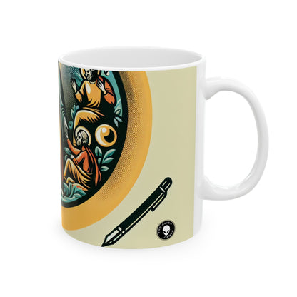 "Essence entrelacée : une célébration abstraite du chaos et de l'harmonie" - La tasse en céramique Alien 11oz Remodernisme