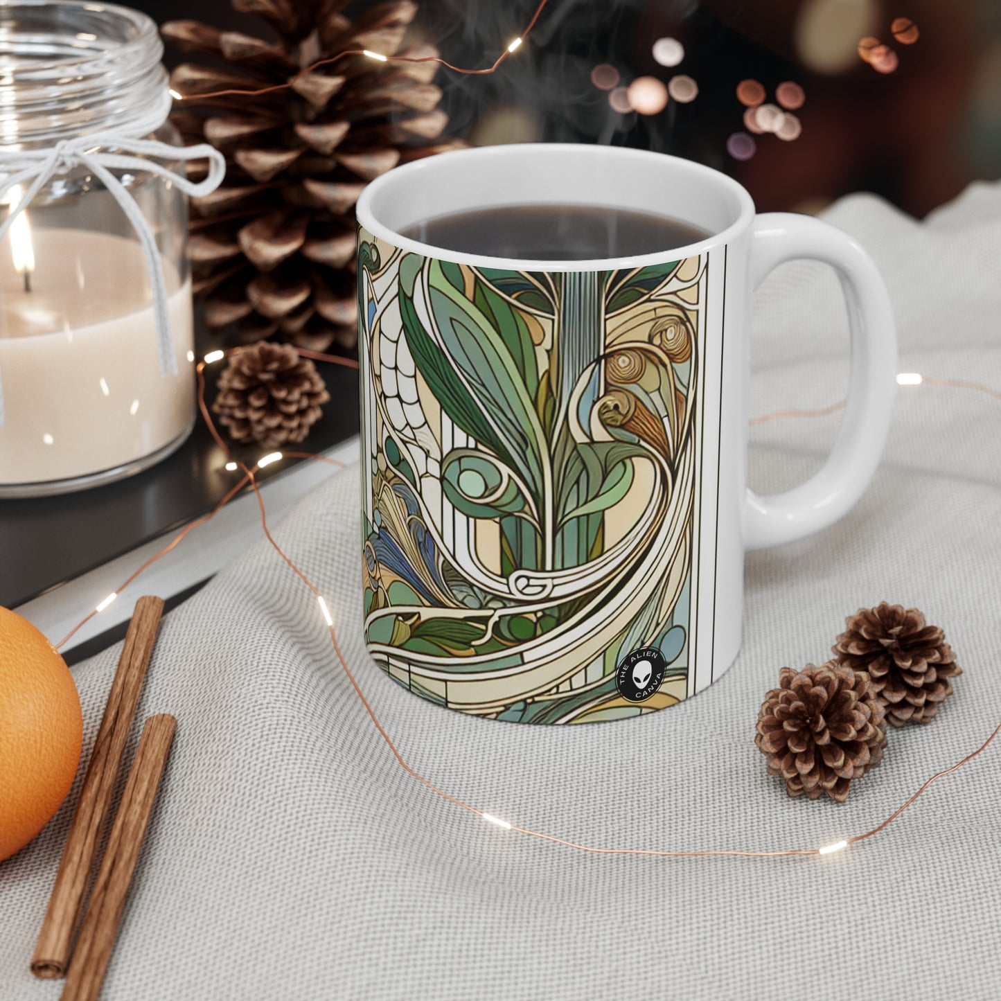 "Moonlit Enchantment: A Mystical Serenade in Art Nouveau" - The Alien Ceramic Mug 11oz Art Nouveau