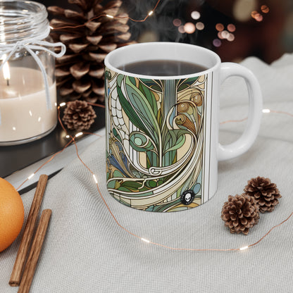 "Encantamiento iluminado por la luna: una serenata mística en el Art Nouveau" - Taza de cerámica The Alien de 11 oz Art Nouveau