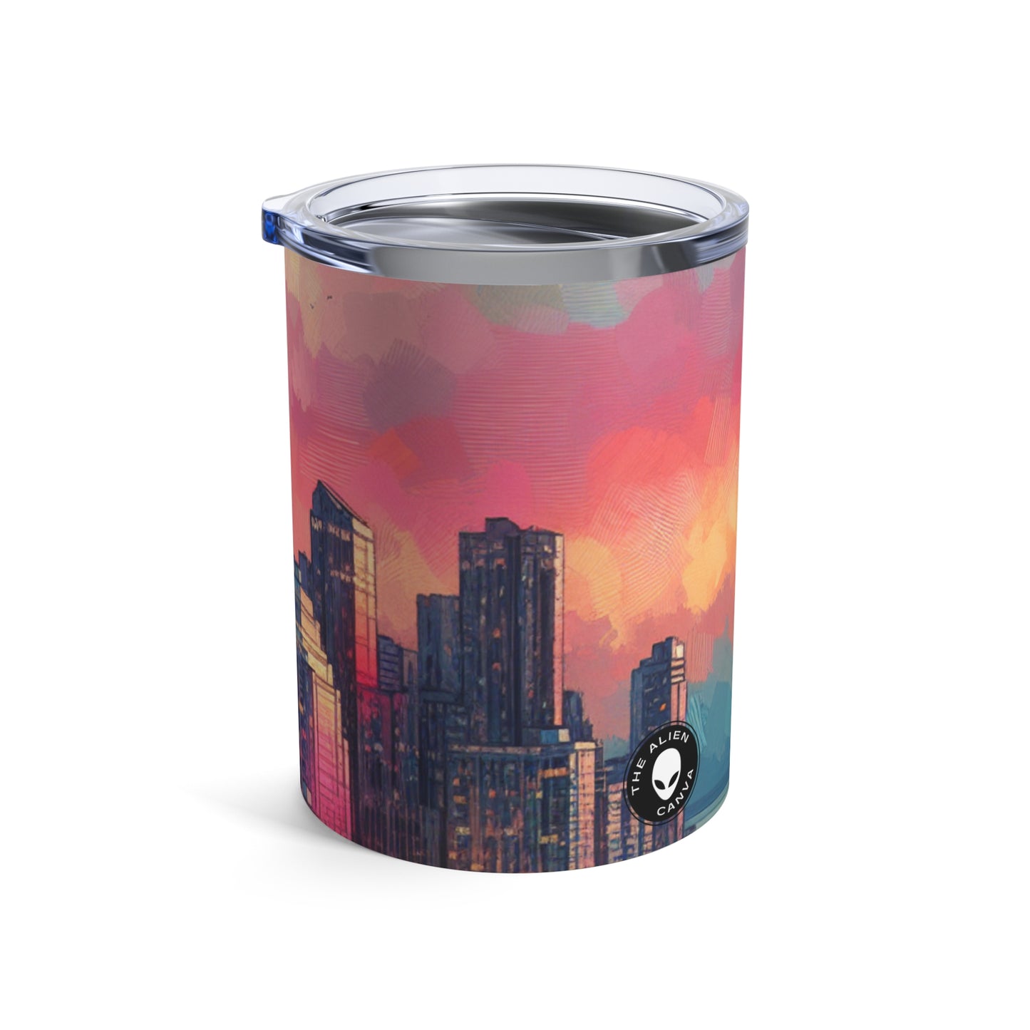 « Reflets sombres : horizon urbain au coucher du soleil » - Le verre Alien 10oz