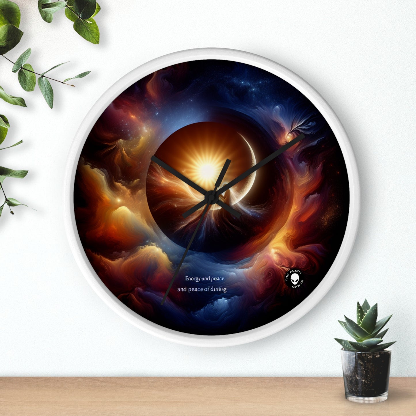 "Celestial Embrace: The Fusion of Sun and Moon" - The Alien Wall Clock