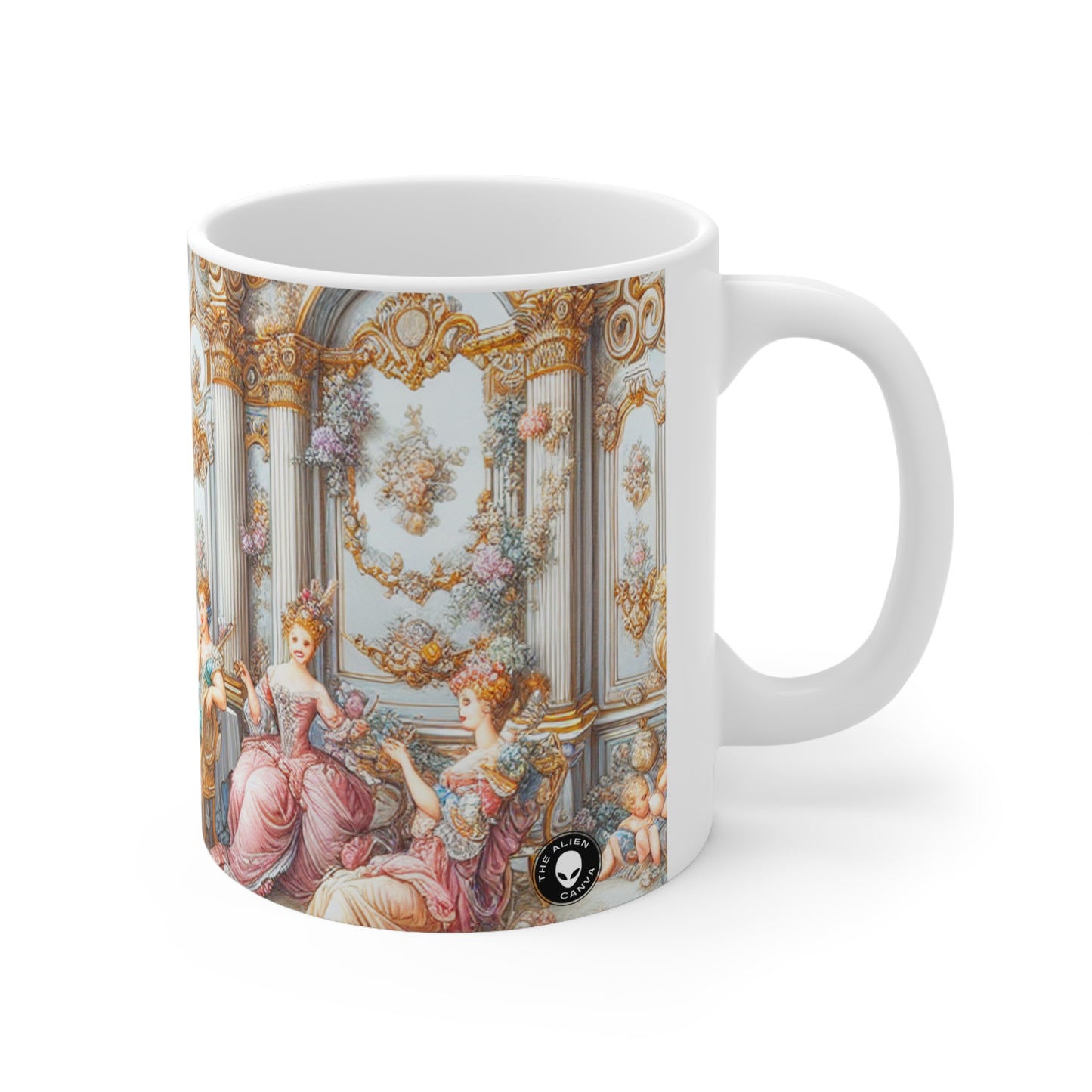 "A Garden of Rococo Delights: A Whimsical Extravaganza" - The Alien Ceramic Mug 11oz Rococo