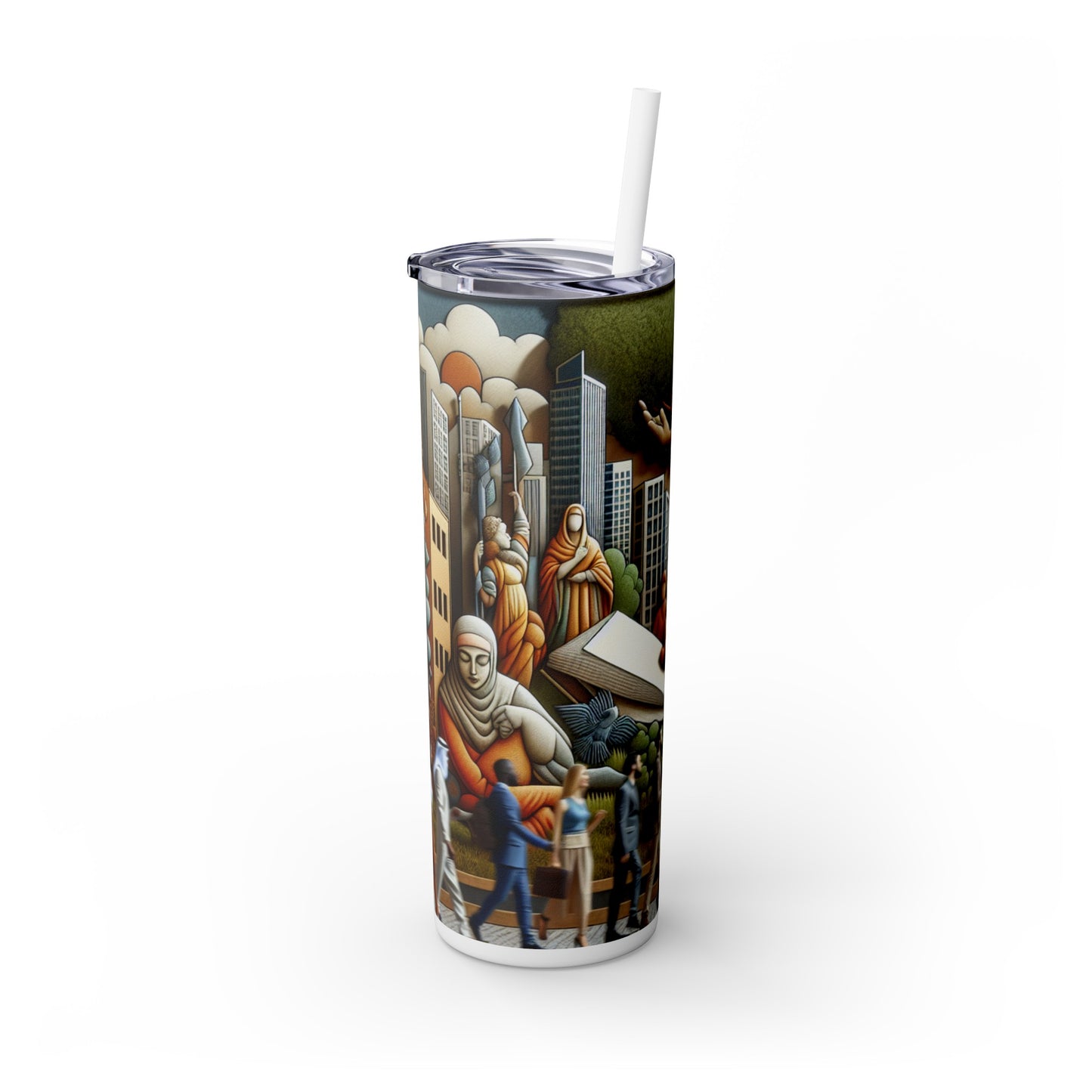 "Unity in Diversity: A Social Sculpture Celebrating Interconnectedness" - The Alien Maars® Skinny Tumbler with Straw 20oz Social Sculpture