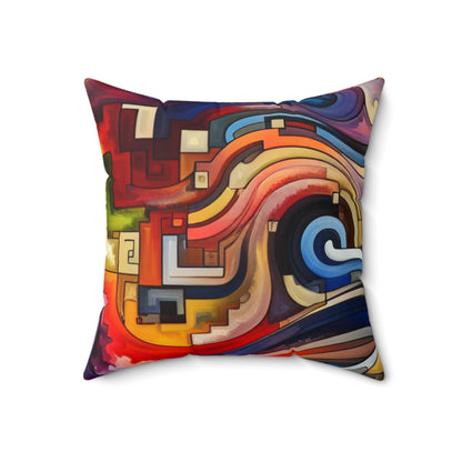 "Serene Blue: Abstract Art with Geometric Shapes"- The Alien Spun Polyester Square Pillow Abstract Art