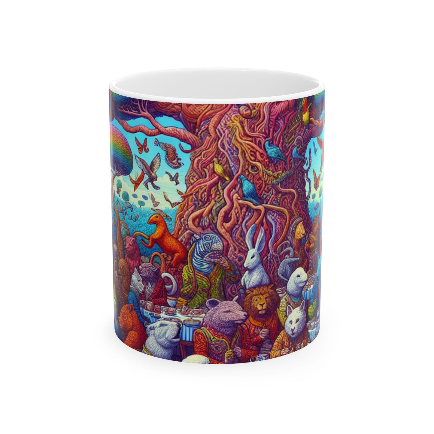 « Animal Tea Party dans un pays des merveilles arc-en-ciel » - Tasse en céramique Alien 11 oz