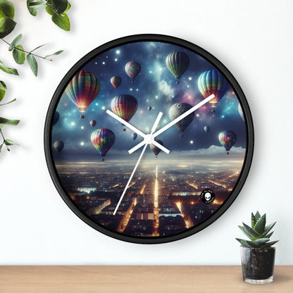 "Viaje nocturno estrellado: globos aerostáticos sobre la ciudad" - El reloj de pared extraterrestre