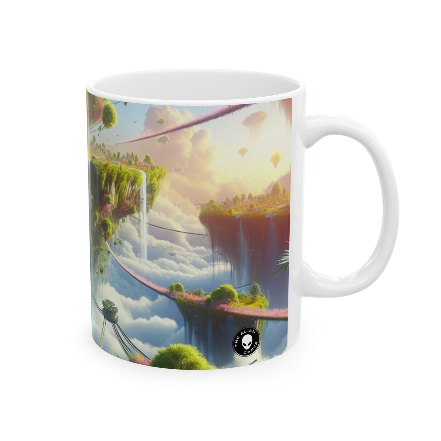 "Sky Islands: Un paraíso surrealista" - Taza de cerámica alienígena de 11 oz