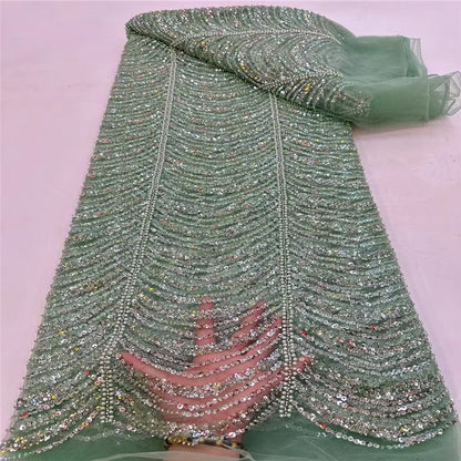 Doublure de broderie de dentelle de robe de mariée de sequin de tube de perle de ligne de vague