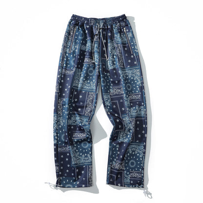 Pantalones anchos rectos con estampado completo de flores de anacardo de Hip Hop