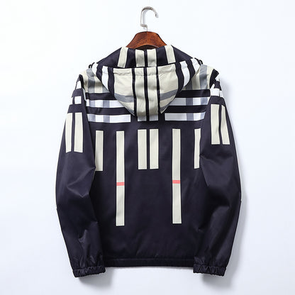 Stripe Plaid Printed Men's Casual Trench Jacket