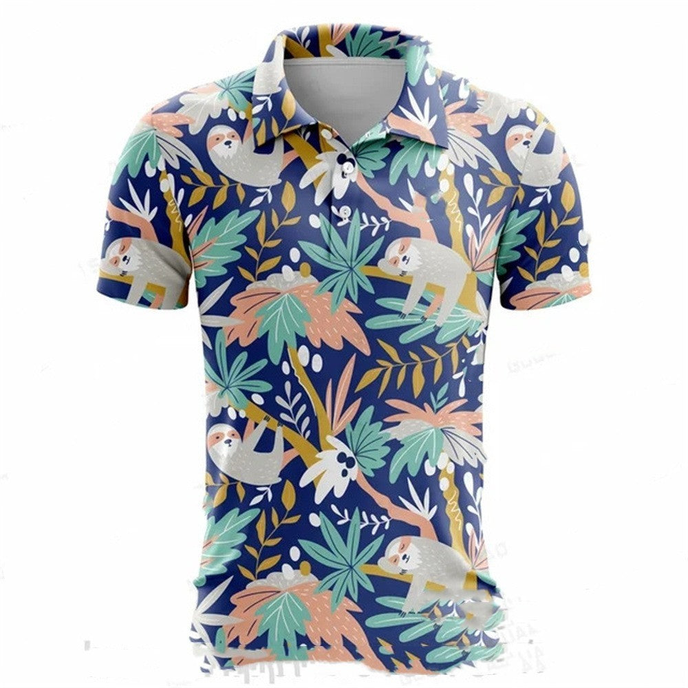 Summer Golf Polo Shirt Men's Printed Short Sleeve