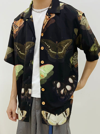 Printed Black Hawaiian Short Sleeve Shirting