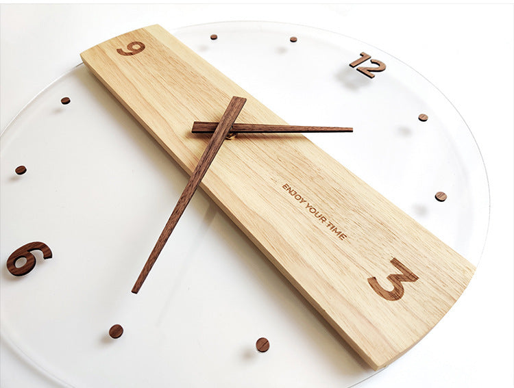 Reloj de pared de vidrio acrílico de madera maciza, decoración para el hogar y la sala de estar