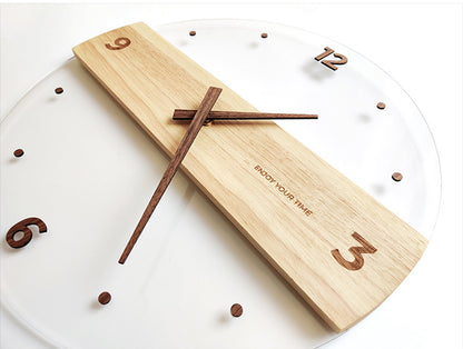 Reloj de pared de vidrio acrílico de madera maciza, decoración para el hogar y la sala de estar