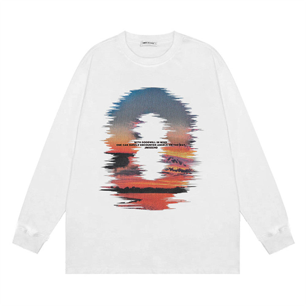 Sweat-shirt ample imprimé Sunset Reflection pour hommes