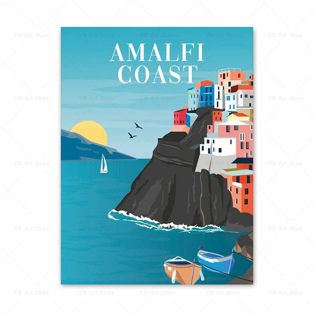 Póster de viaje de la costa de Amalfi, España, Turquía, Hawaii, cuadro sobre lienzo para pared, decoración del hogar