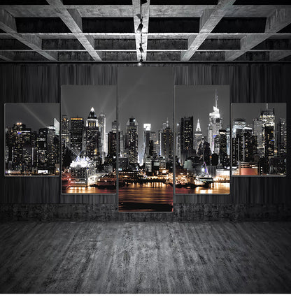 Lienzo de pintura mural con diseño de arquitectura de la ciudad de Nueva York, paisaje, impresión, vista nocturna, póster, decoración del hogar