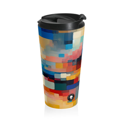 "Sunset Serenity: Peinture de champs de couleurs pastel doux" - La tasse de voyage Alien en acier inoxydable Peinture de champs de couleurs