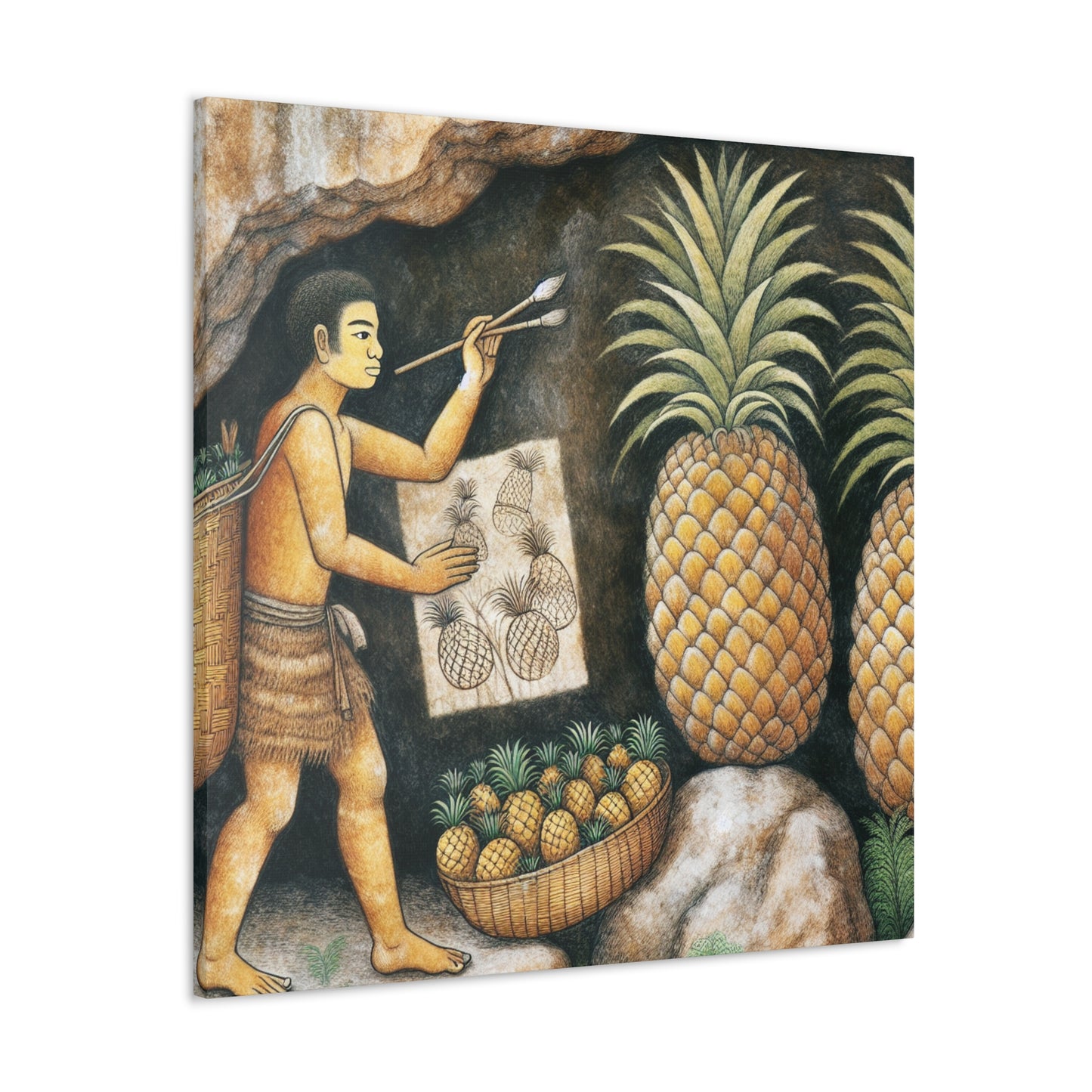 "Récolte d'ananas" - Le style de peinture rupestre Alien Canva