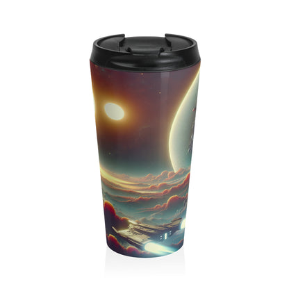 "Dawn of the Three Suns: A Sci-Fi Space Odyssey" - The Alien Stainless Steel Travel Mug Video Game Art