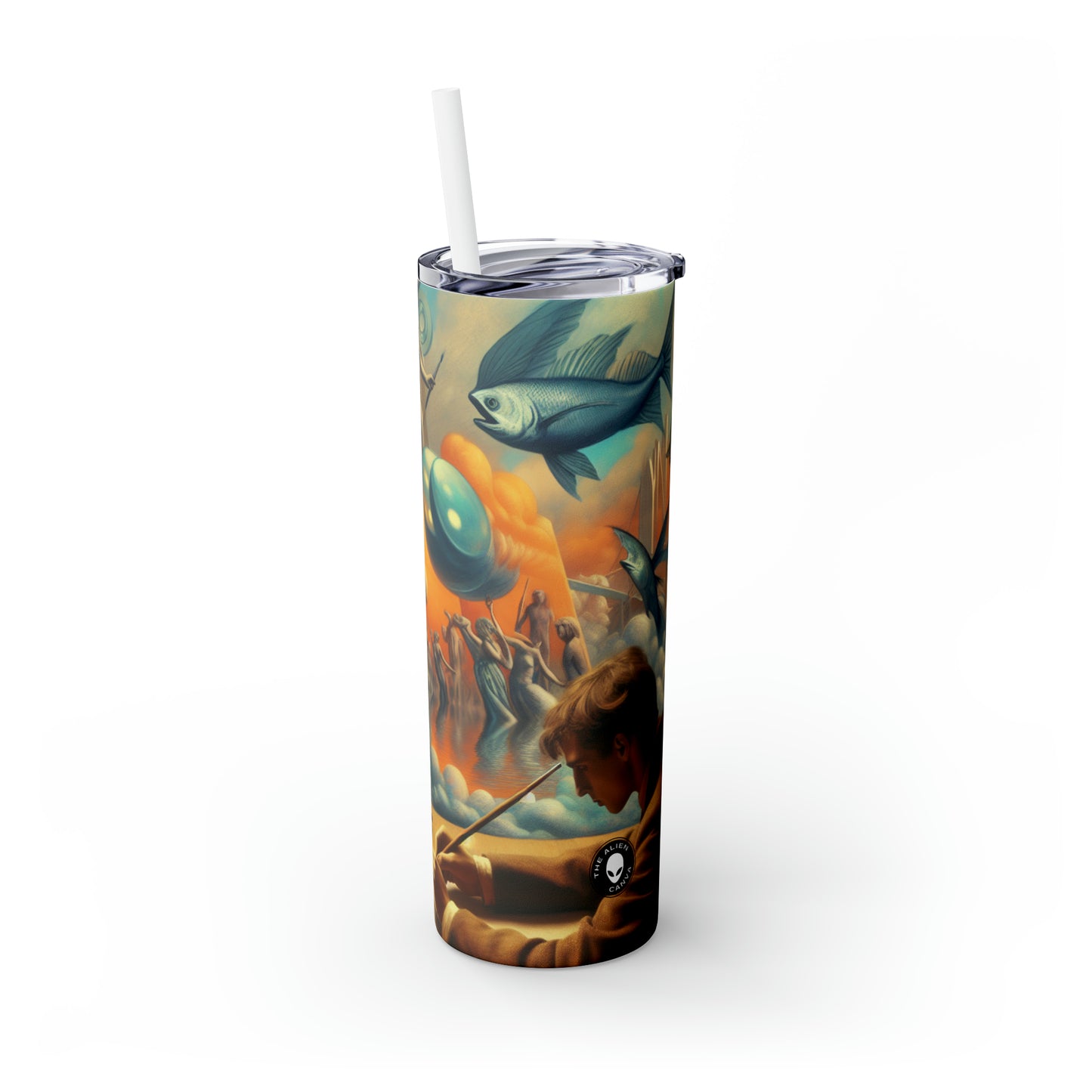 Sueños caprichosos: Desafiando la gravedad en el abismo celestial - El vaso delgado Alien Maars® con pajita Surrealismo de 20 oz